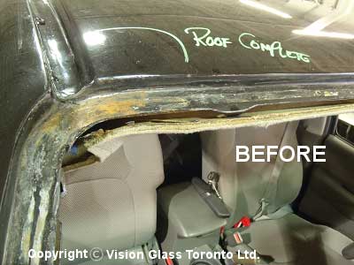 windshield pinchweld before repairs